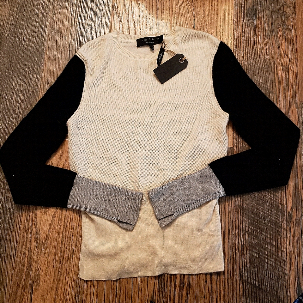 Rag & Bone 100% Cashmere colorblock crew sweater